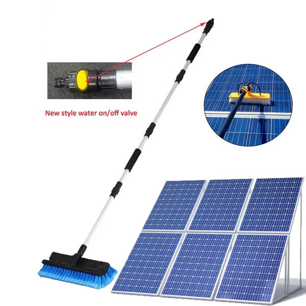 Solar panel Cleaning Pole with soft brush water through and instant ON/OFF switch Valve