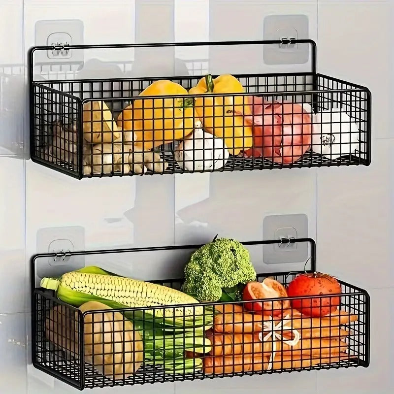 1pc Large Storage Iron Basket With 2 Traceless Hooks