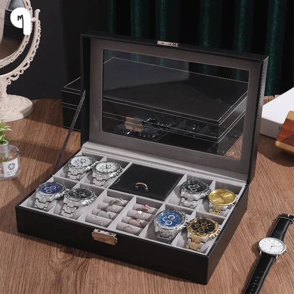 8 Slot Leather Watch Organizer & ring holder