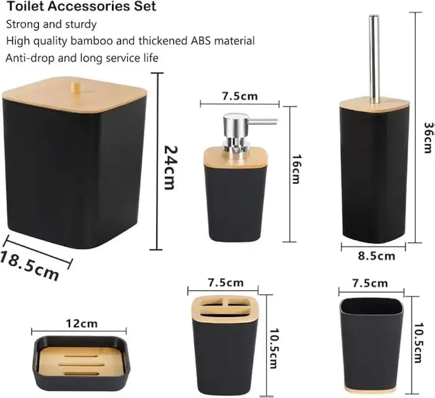 6 pcs washroom set with wooden lid plastic