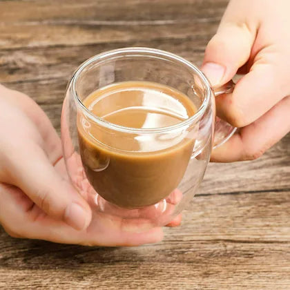 Double-layer Transparent Glass Coffee Cup with Handle