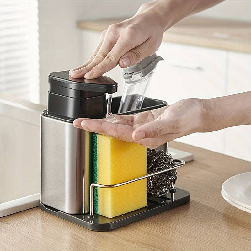 3 In1 Kitchen Soap Dispenser Sponge and Spoon Holder Stainless Steel