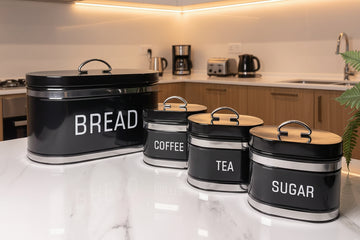 Vintage Black 4-Piece Kitchen Storage Set (Bread Box + Canisters)