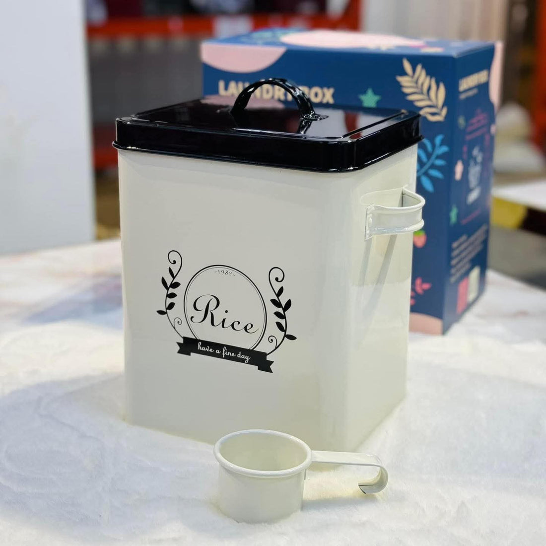 5L Rice Storage Box with Spoon & Lid – Multi-Purpose Household Tin Container