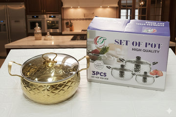 Premium 3-Piece Golden Stainless Steel Pot Set with Glass Lids