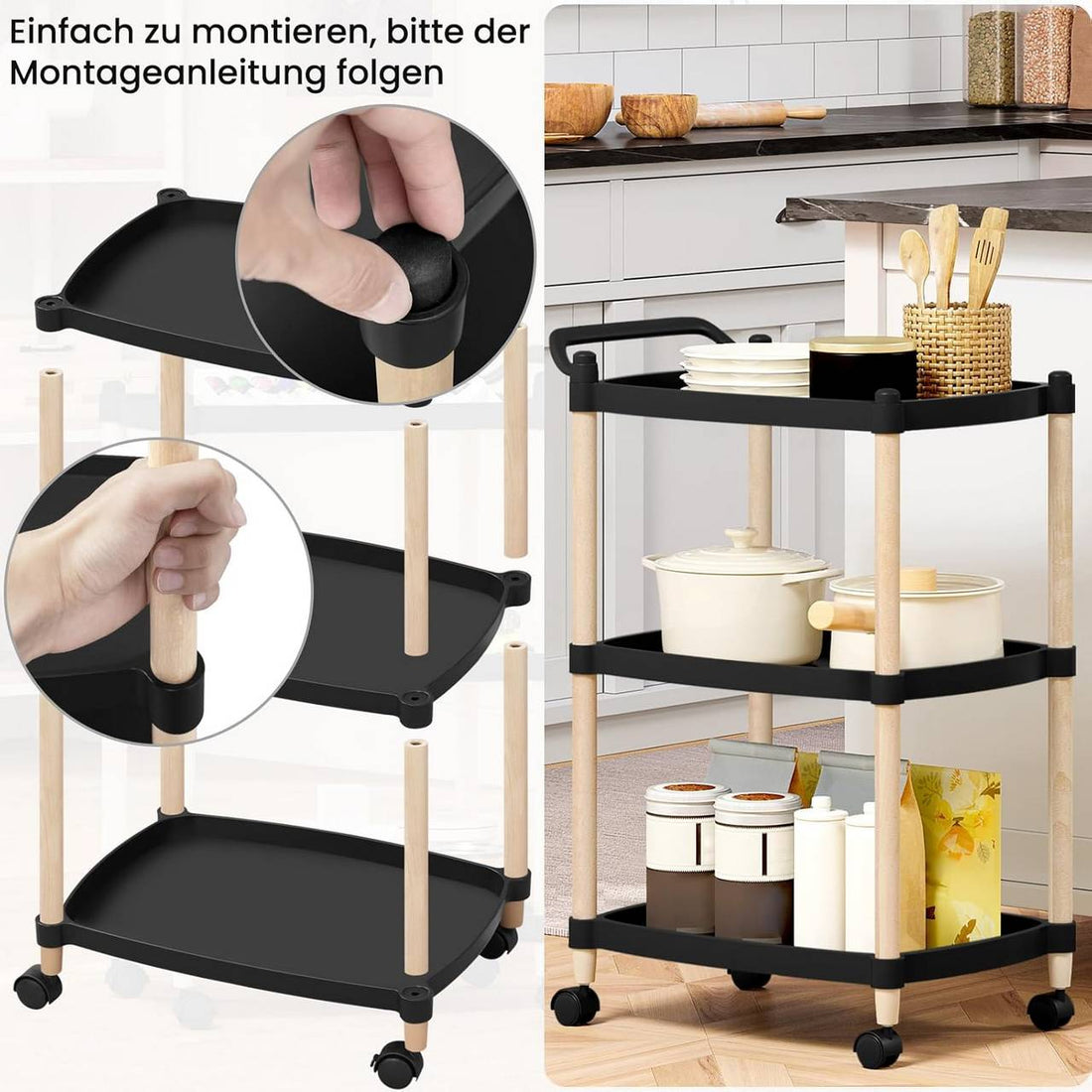 3-Tier Scandi-Style Rolling Utility Cart