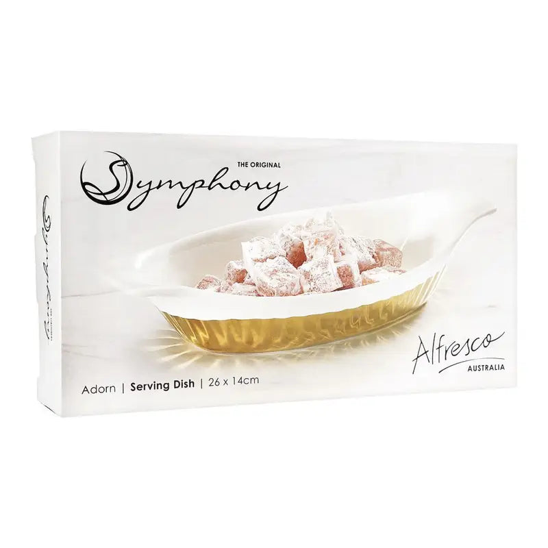 Symphony Adorn Serving Dish (26 × 14 cm) – White & Gold
