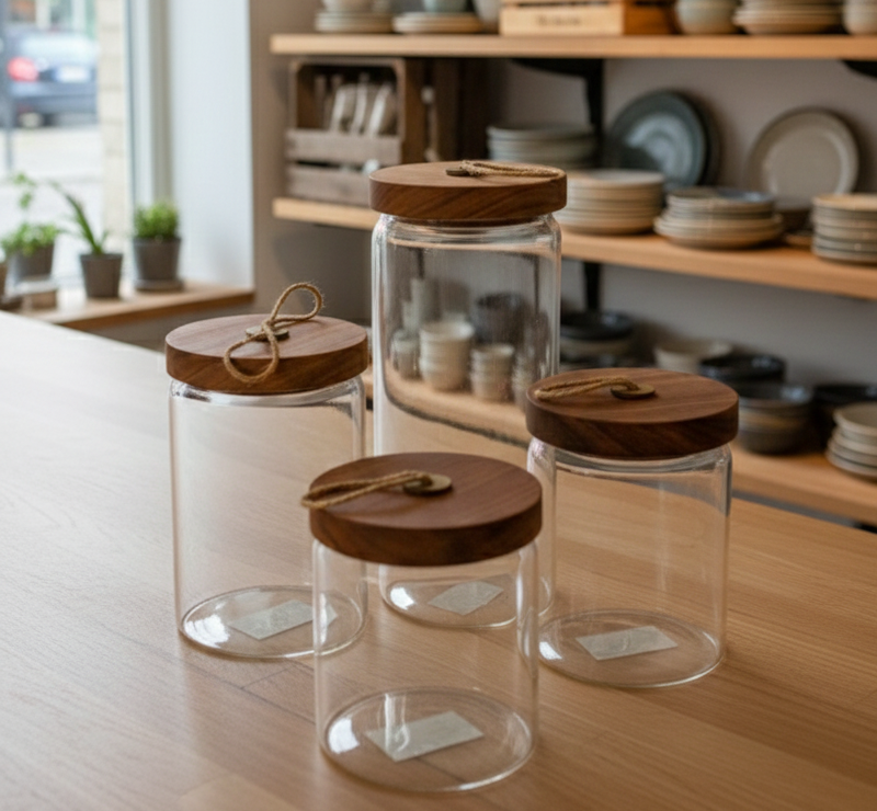 Danny Home Acacia Wood Lid Glass Jars – Premium Kitchen Storage Collection
