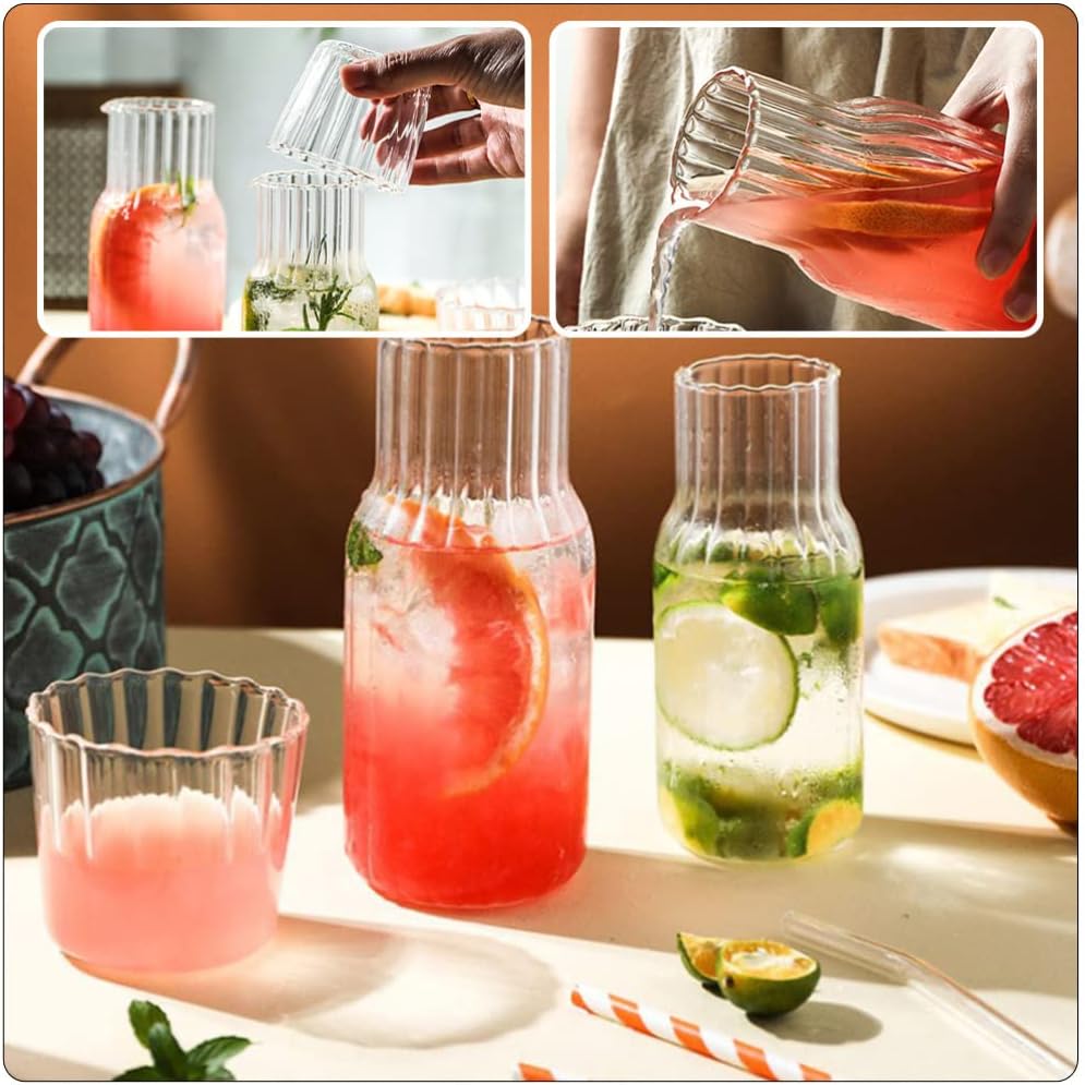 Ribbed Bedside Water Carafe & Glass Set – 600ml