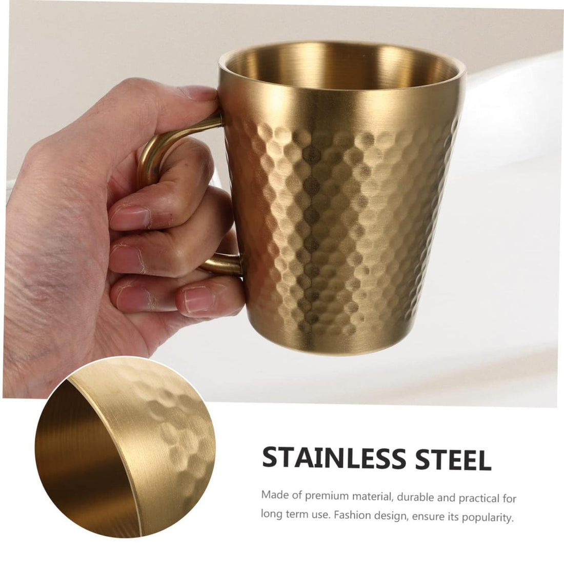 Golden Tea Cup Stainless Steel Coffee Cup Thermal Cups with Anti-scald Handle Travel Drinkware Tools