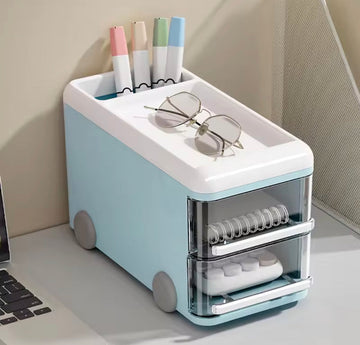 Bus-Shaped Desk Organizer with Drawers – Multi-Functional Storage Box