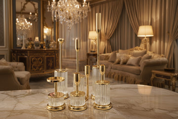 Crystal & Gold Candle Holder Set (6-Piece)