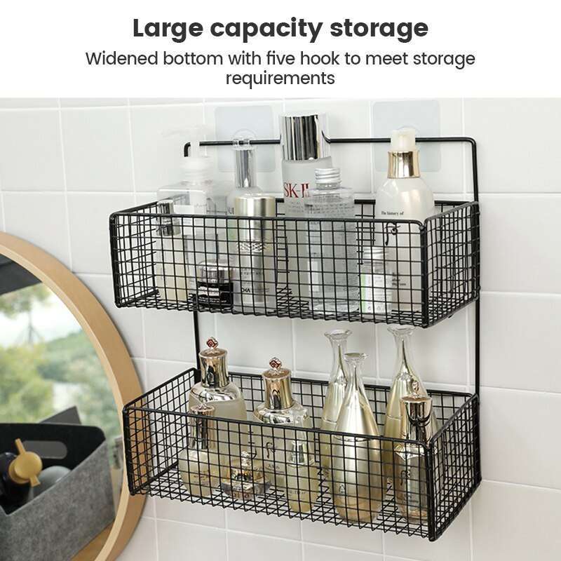 2 Layer Shelving Basket, Wall Mounted Bathroom Rack