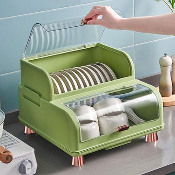 Multifunctional 2-Tier Dish Drying Rack with Dustproof Cover