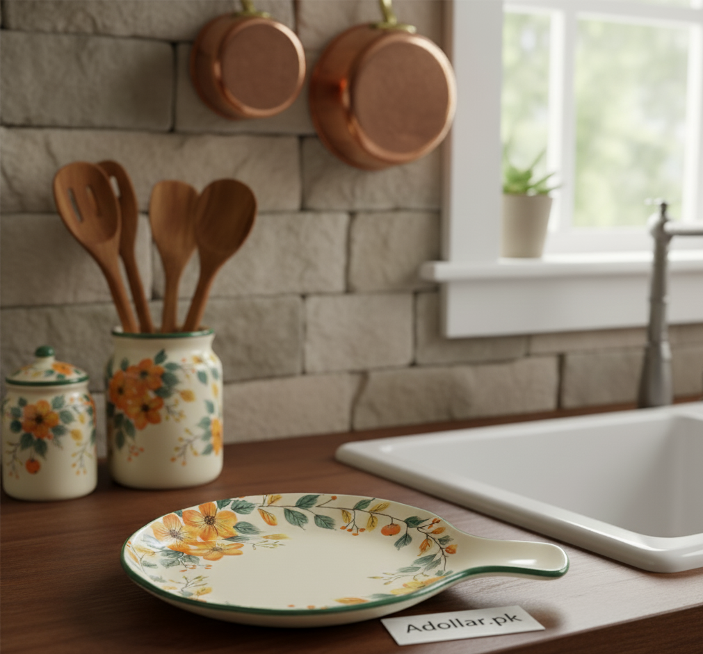 Brilliant Round Ceramic Baking Dish with Handle – Floral Design (1 Pc, 25×20×3 cm)