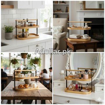 Two-Tiered Bamboo Stand Countertop Organizer
