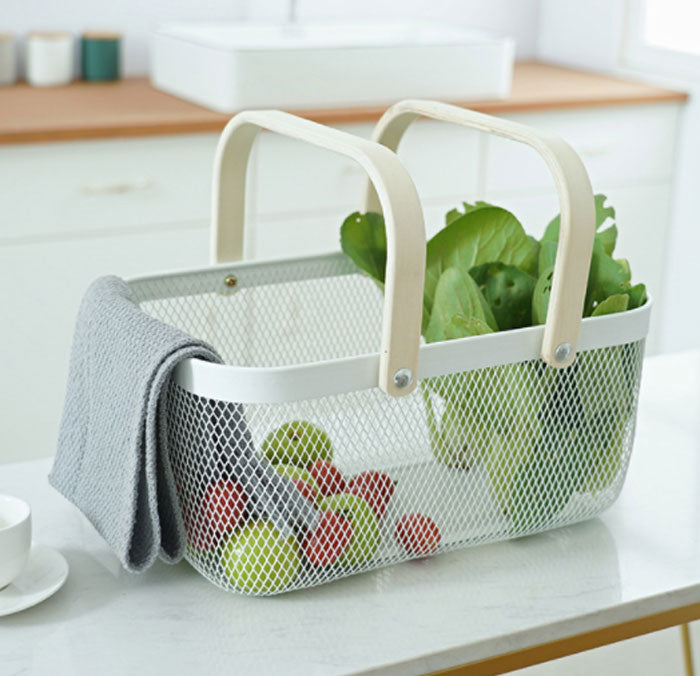 Mesh Steel Basket with Wooden Handle