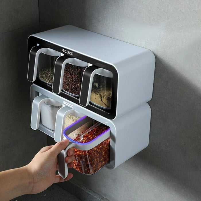 ✨ Ecoco Wall Mounted Premium Quality Spice Box ( 3-cup)