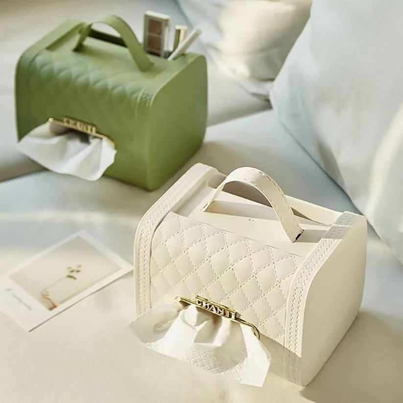 Elegant Quilted Purse Style Tissue Box & Organizer
