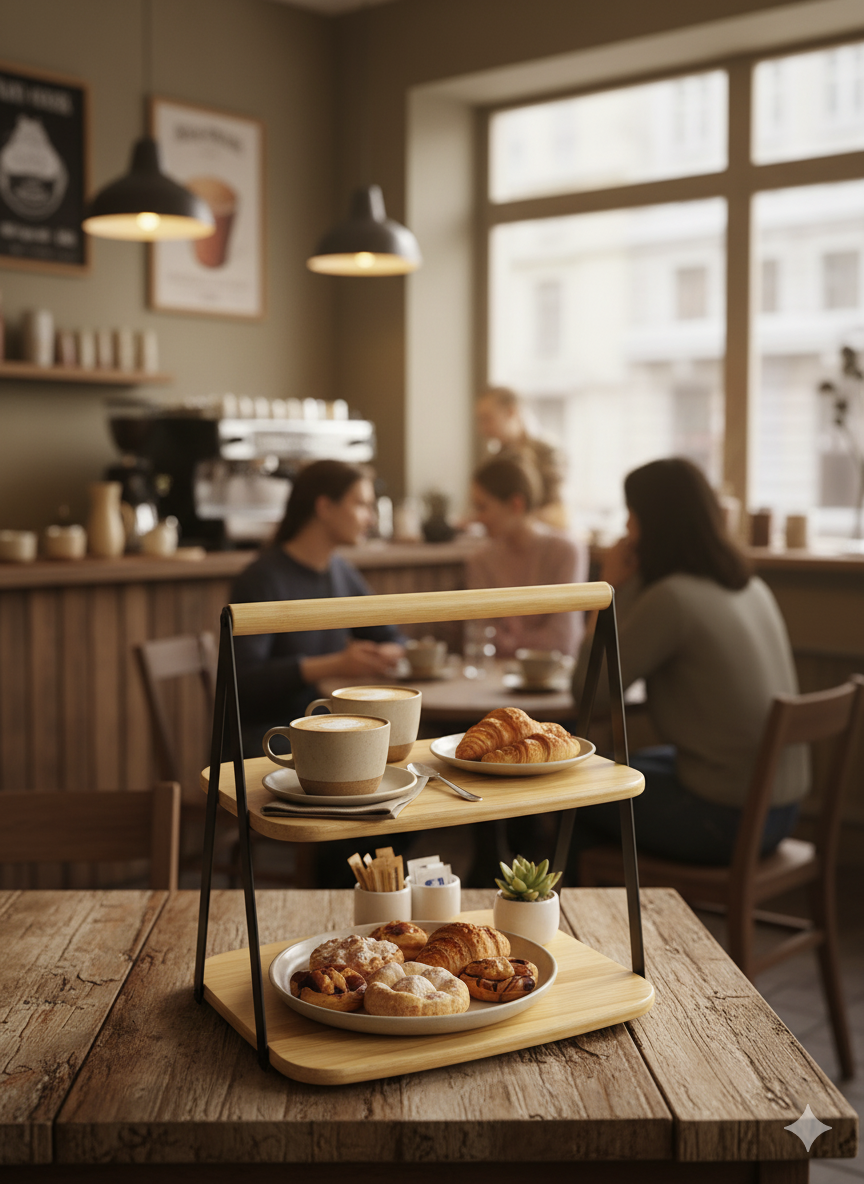 Two-Tier Bamboo & Black Serving Tray (28x20 cm)