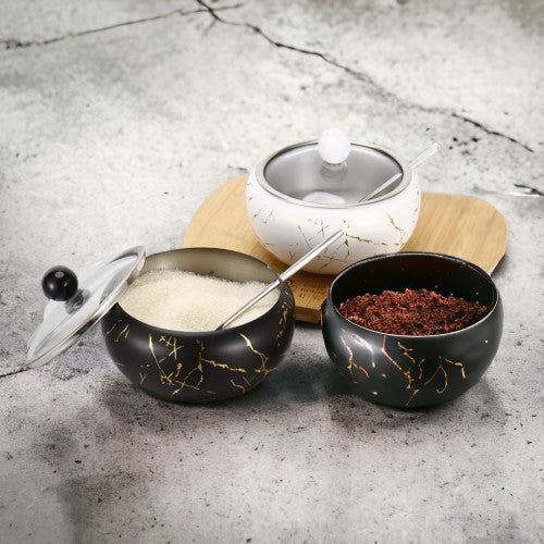 Stainless Steel Sugar & Spice Jar with Glass Lid and Spoon