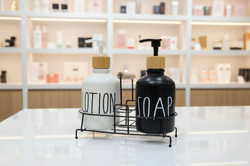 Ceramic Soap Dispenser Set with Iron Stand