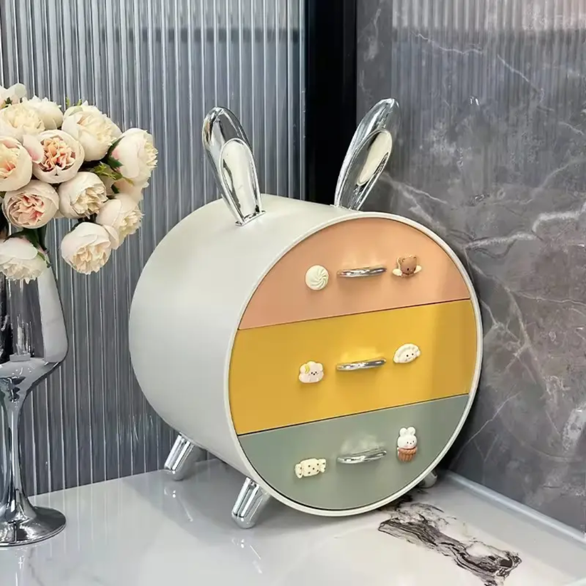 Plastic Drawers Bunny Desktop Storage Box For Girls Cute Rabbit Dresser Makeup Organizer Stationery Organization Box For Living Room Dormitory, Multicolour