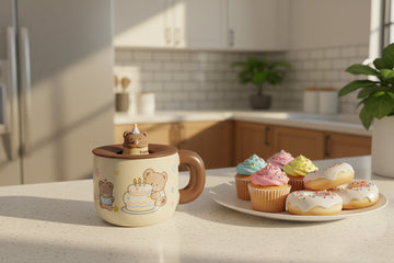 Cute Bear Cake Ceramic Mug with Lid