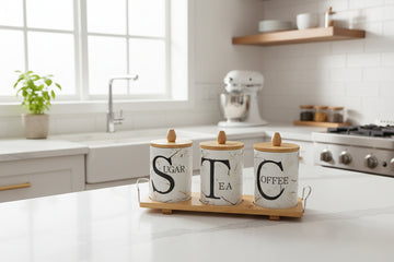 3-Piece Ceramic Canister Set with Tray – Modern Kitchen Elegance