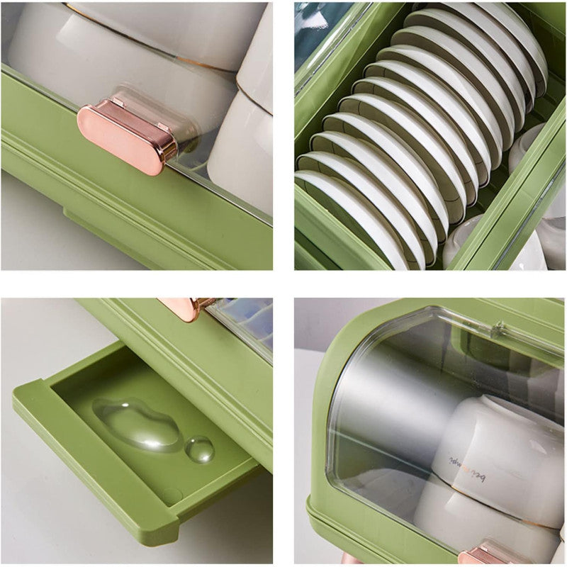 Multifunctional 2-Tier Dish Drying Rack with Dustproof Cover