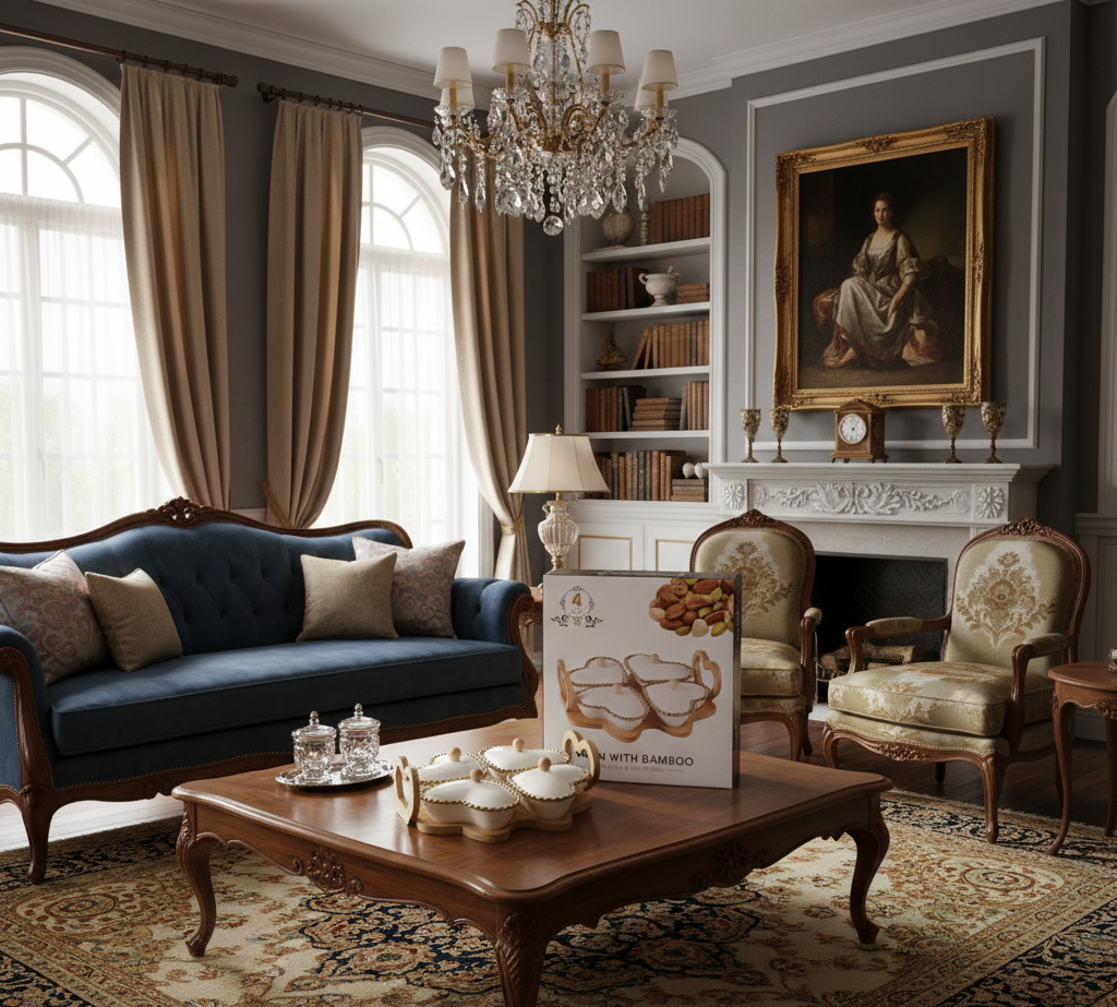 4-Piece Heart Shape Ceramic Condiment Set with Bamboo Tray