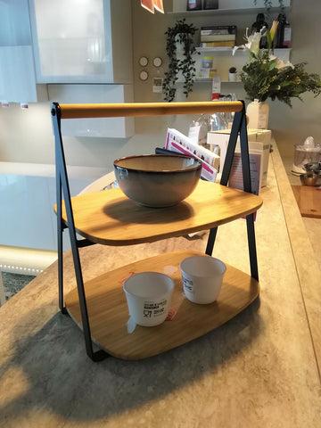 Two-Tier Bamboo & Black Serving Tray (28x20 cm)