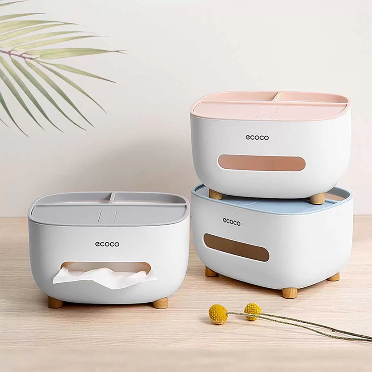 Ecoco Multifunctional Tissue Box With Storage Compartments