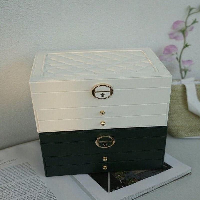 Glam Style Jewelry Box – 3-Layer Leather Organizer with Lock