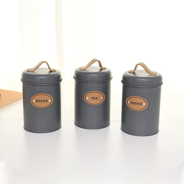 Airtight Farmhouse Kitchen Canisters – Coffee, Tea & Sugar Set (Metal)