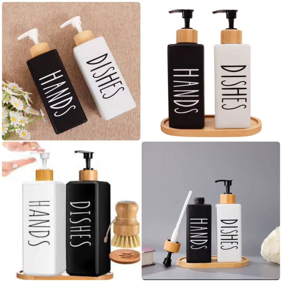 Premium: Luxe Glass Soap Dispenser Set with Bamboo Pumps & Organizing Tray (Set of 2)