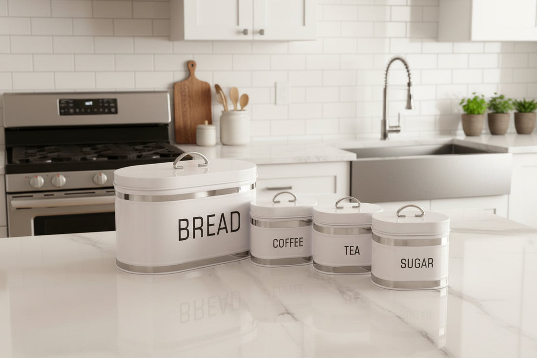 Vintage Black 4-Piece Kitchen Storage Set (Bread Box + Canisters)