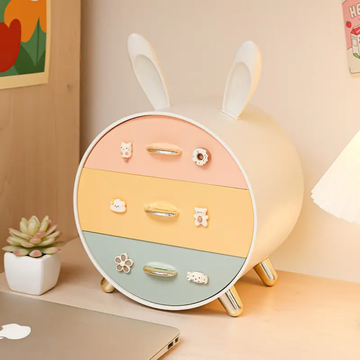 Plastic Drawers Bunny Desktop Storage Box For Girls Cute Rabbit Dresser Makeup Organizer Stationery Organization Box For Living Room Dormitory, Multicolour
