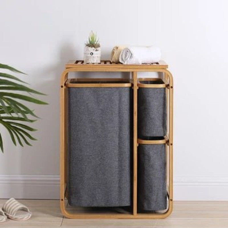 Multi-Tier Bamboo Laundry Sorter with Shelf