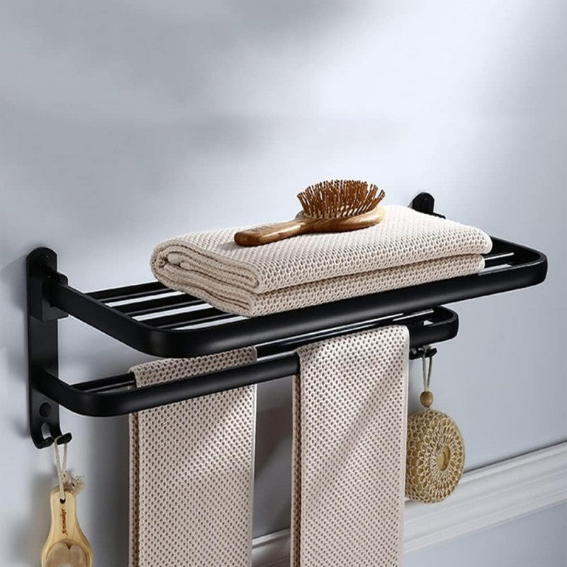 Wall Mounted Aluminum Alloy Towel Rack, Bathroom Towel Shelves with Double Towel Bars