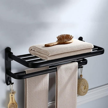 Wall Mounted Aluminum Alloy Towel Rack, Bathroom Towel Shelves with Double Towel Bars