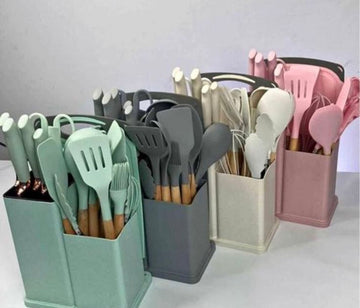 19-Pcs Kitchen Cooking Utensils & Knife Set with Block Holder & Cutting Board