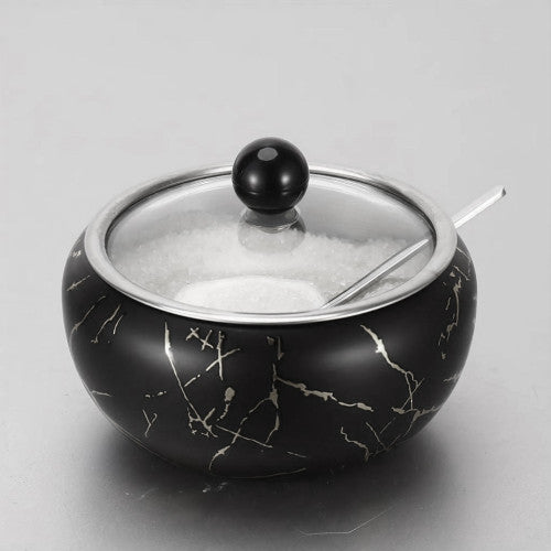 Stainless Steel Sugar & Spice Jar with Glass Lid and Spoon