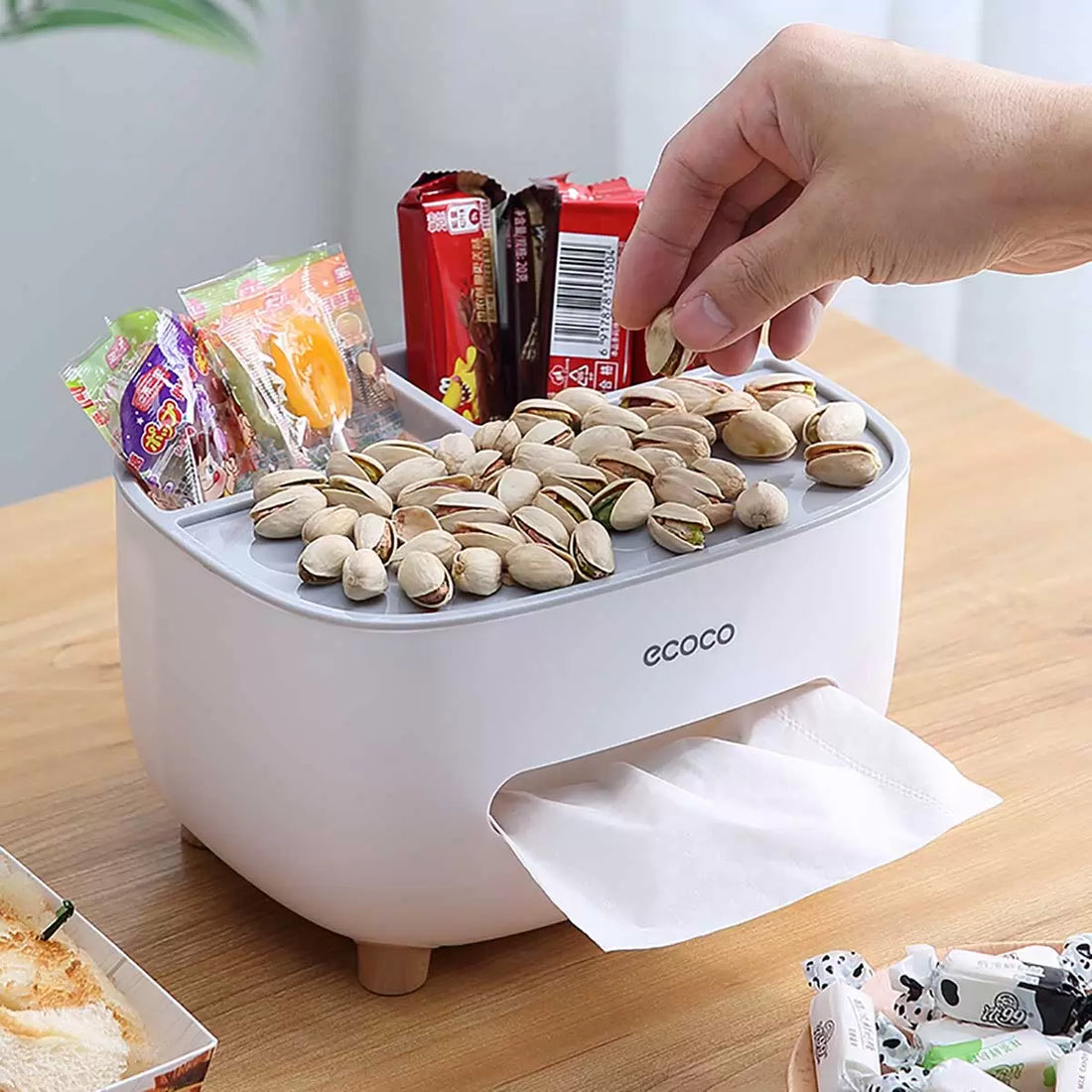 Ecoco Multifunctional Tissue Box With Storage Compartments
