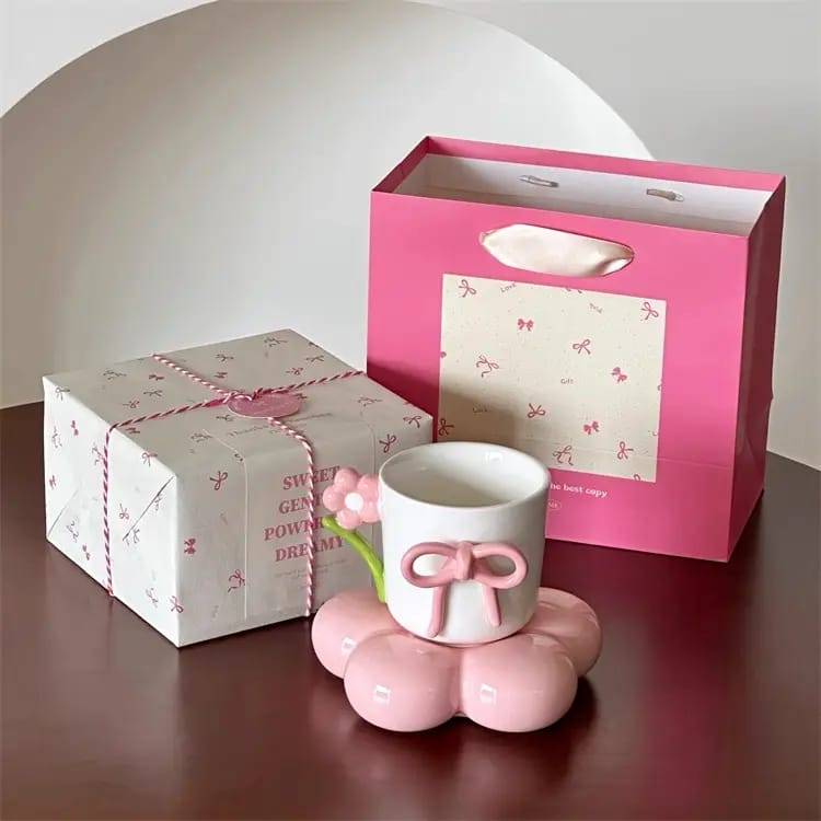 Sweet Floral Bow Ceramic Mug & Saucer Set