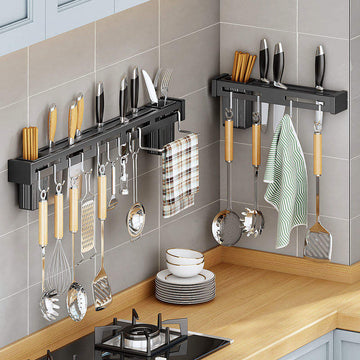 Multi-Purpose Stainless Steel Wall-Mounted Kitchen Shelf & Utensil Holder