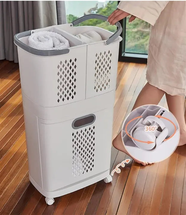 Household Laundry Basket with 4 Wheels – 3 Removable Storage Baskets