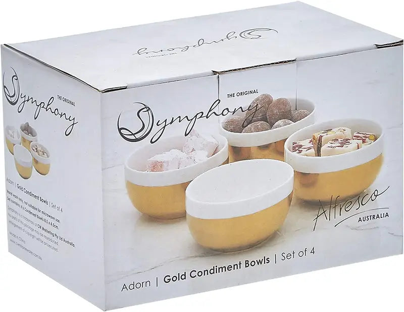 Symphony Adorn Gold Condiment Bowl Set of 4 – White & Gold | Alfresco Australia
