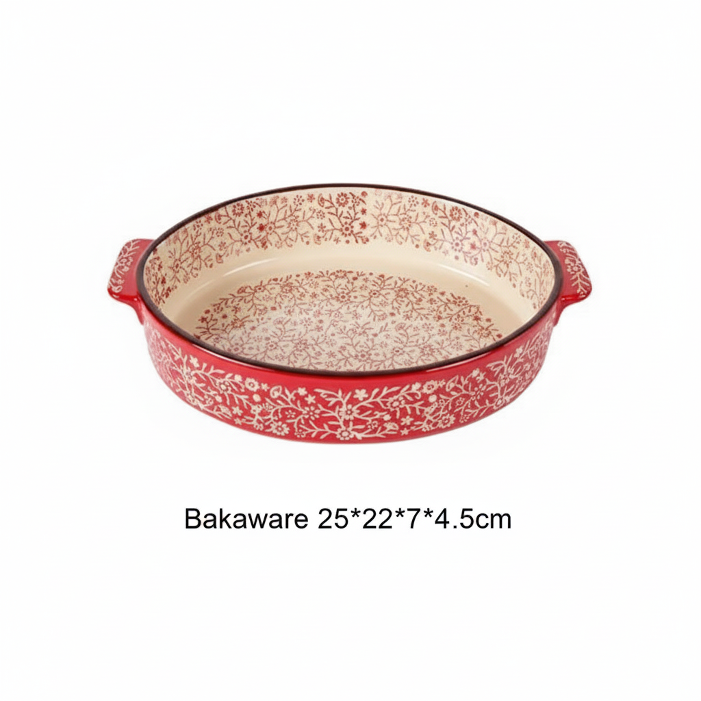 Denny Home Ceramic Bakeware Bowl – Floral Red Design