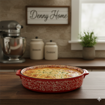Denny Home Ceramic Bakeware Bowl – Floral Red Design